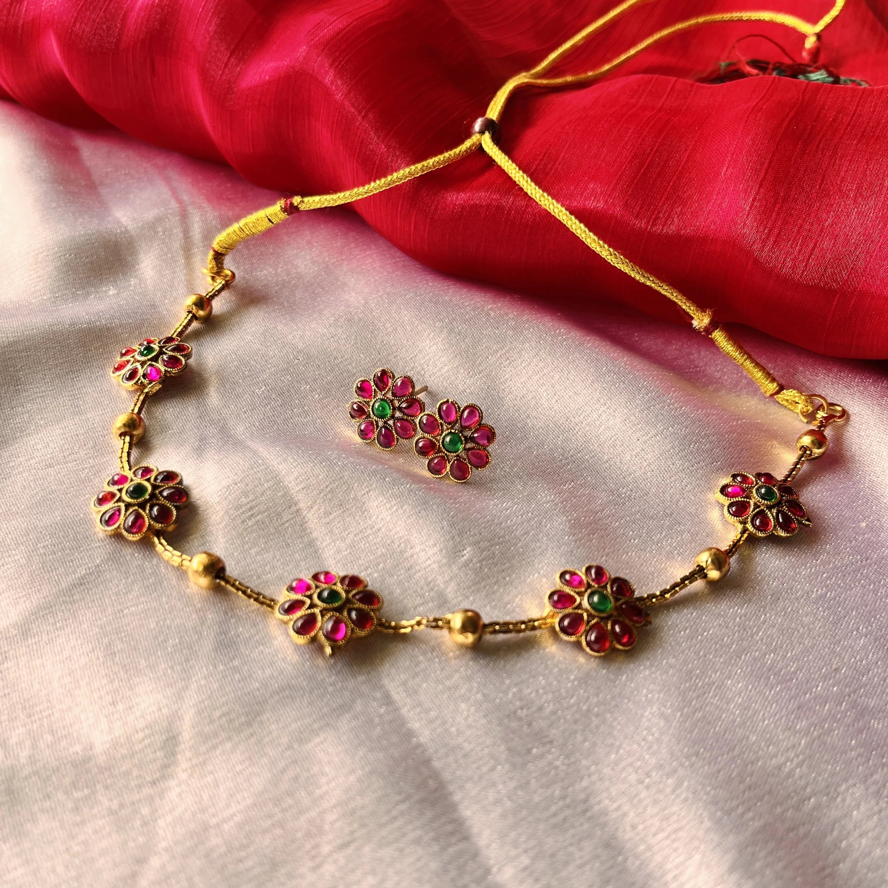 Ruby Blossom Necklace Set