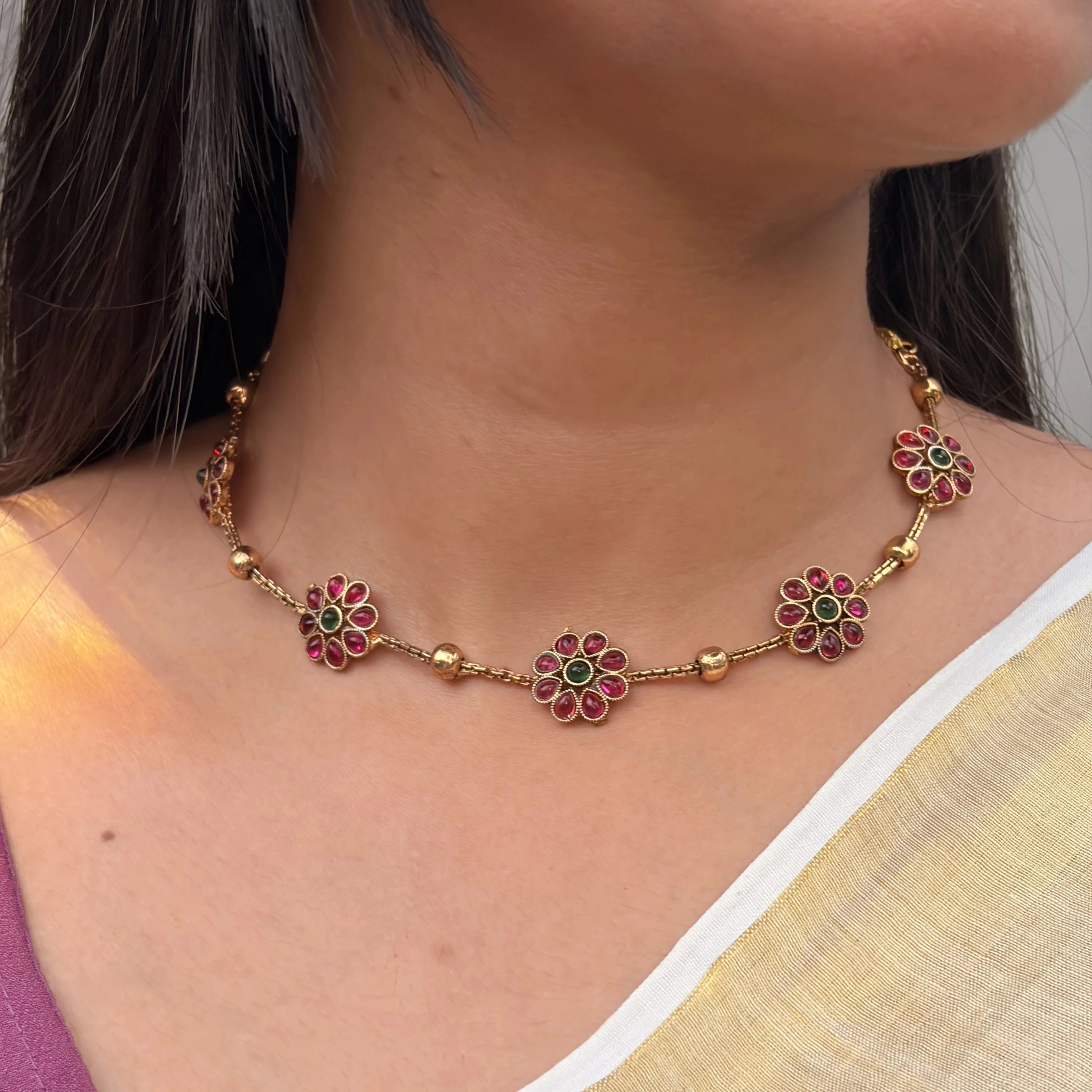 Ruby Blossom Necklace Set