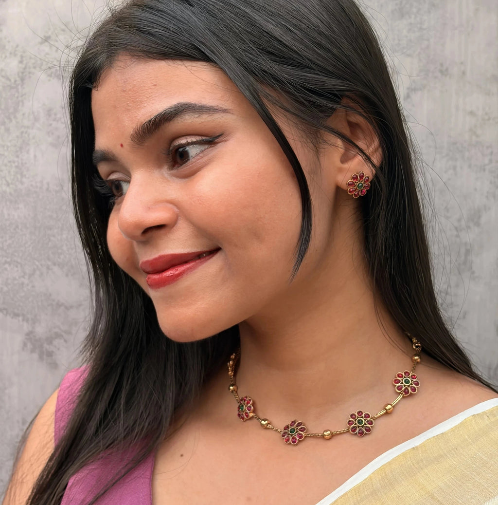 Ruby Blossom Necklace Set