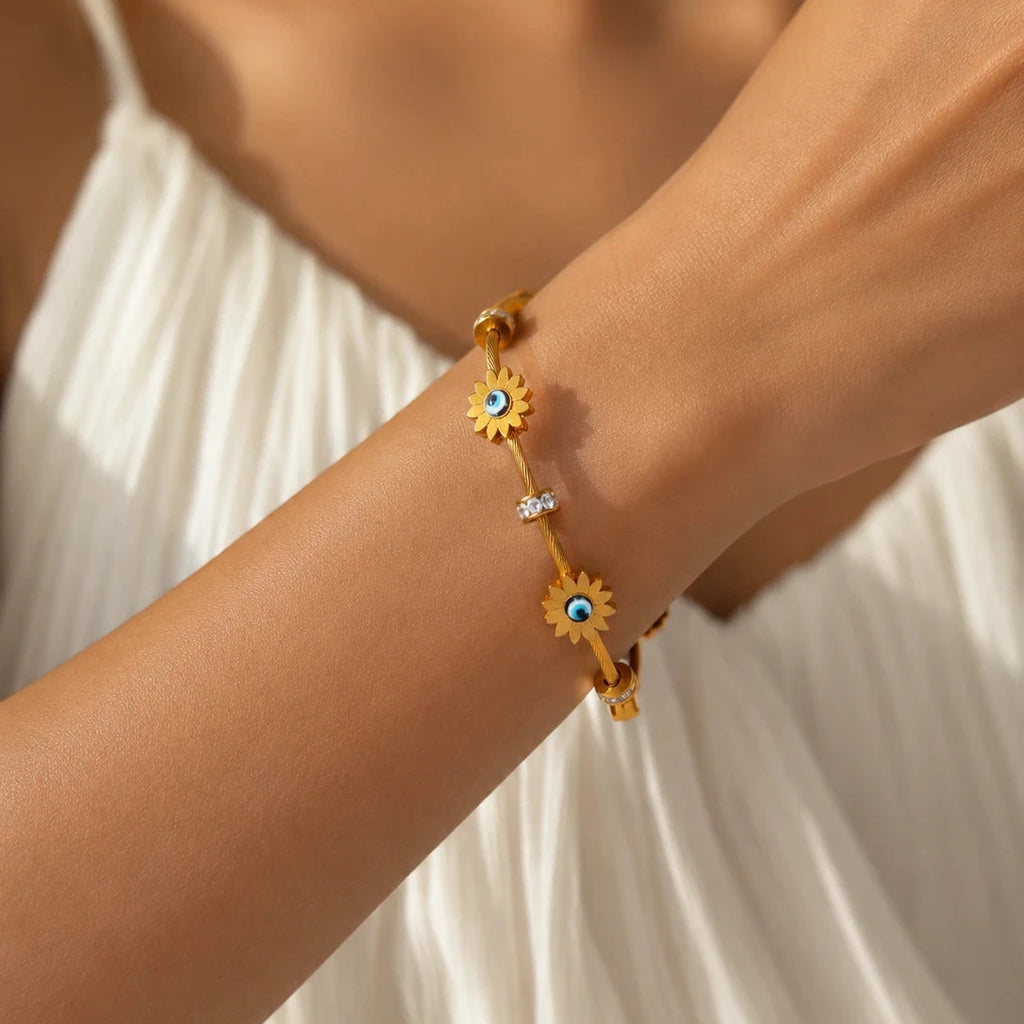 Golden Bloom Evil Eye Bangle