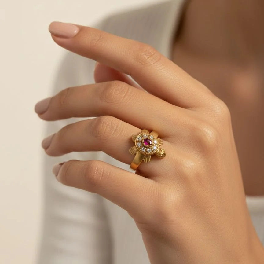 Rani Turtle Ring (Rani Pink Stone)